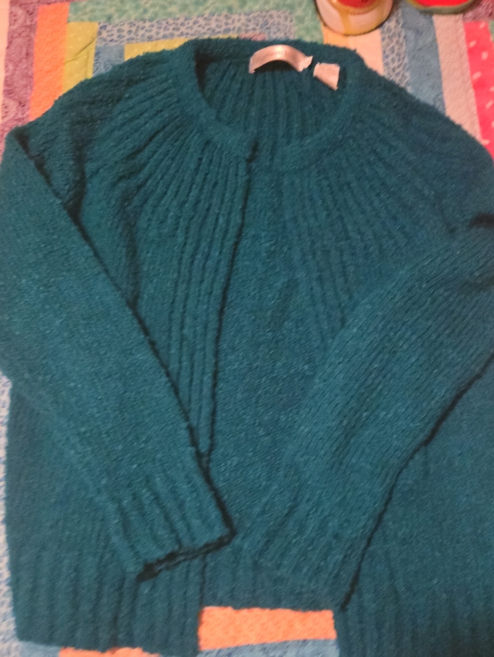 NORTHERN ISLES Teal Ribbed Knit Cardigan Sweater. Medium